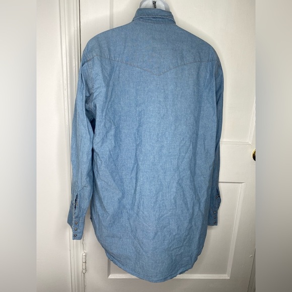 Wrangler Western Pearl Snap Men's Blue Denim Shirt - Picture 6 of 6